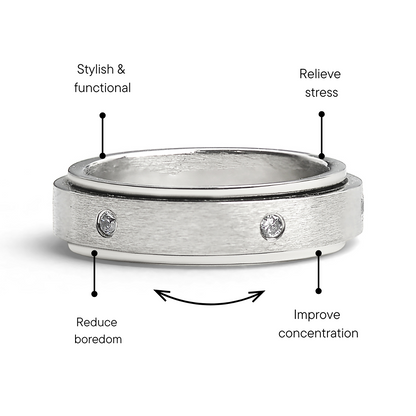 CZ Stones In Center Spinner Stainless Steel Ring