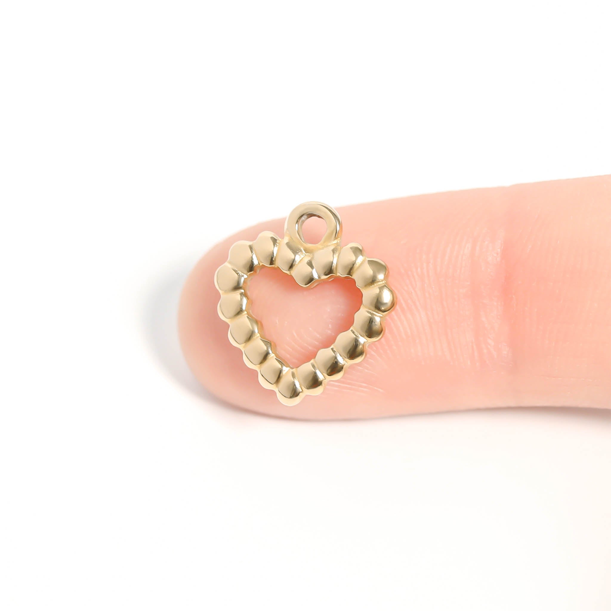 18K Gold PVD Stainless Steel Textured Heart Charm