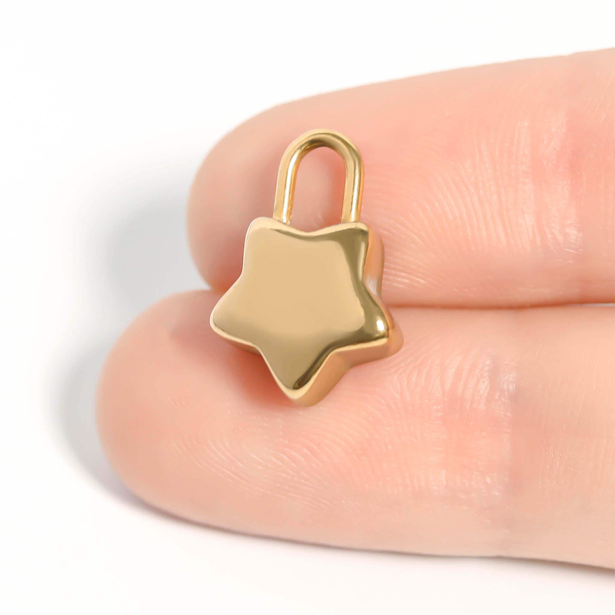 18K Gold PVD Stainless Steel Star Padlock Charm