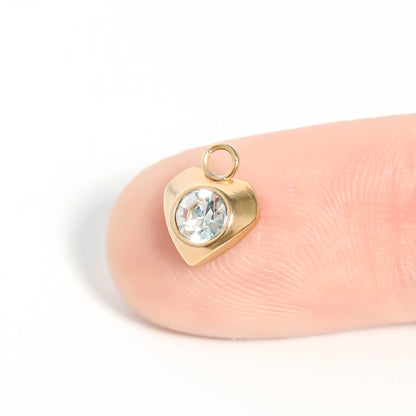 18K Gold PVD Stainless Steel Heart With Cubic Zirconia Charm