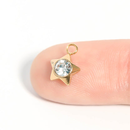 18K Gold PVD Stainless Steel Star with Cubic Zirconia Charm