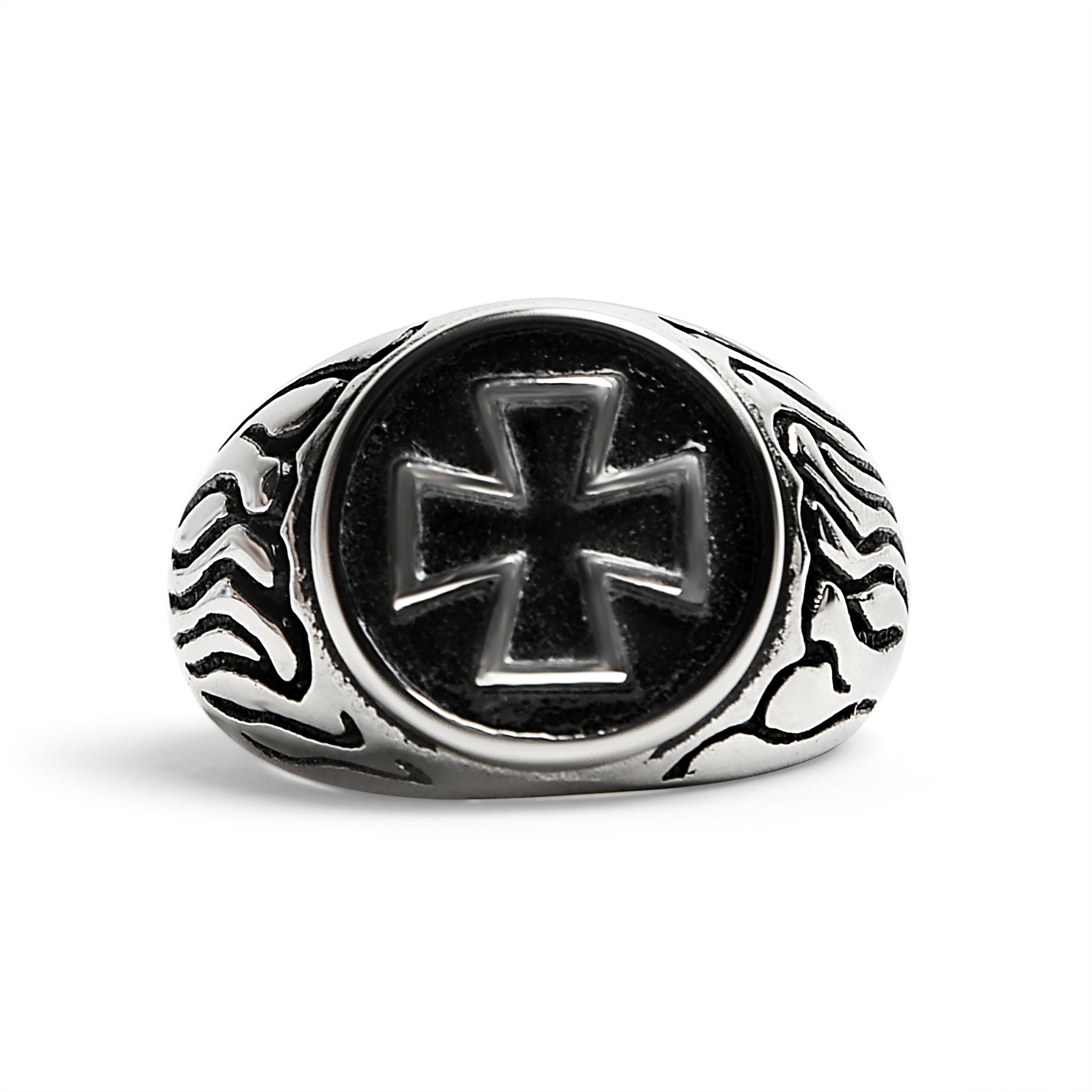 Stainless Steel Polished Maltese Cross Signet Ring