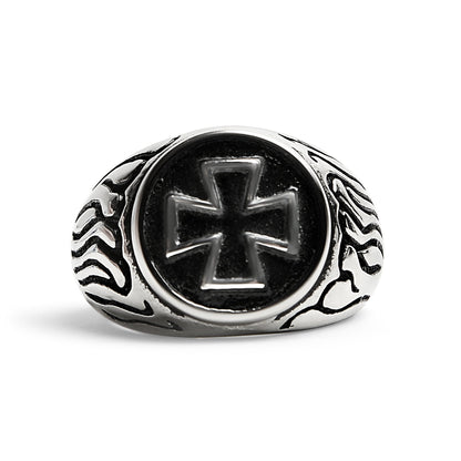 Stainless Steel Polished Maltese Cross Signet Ring
