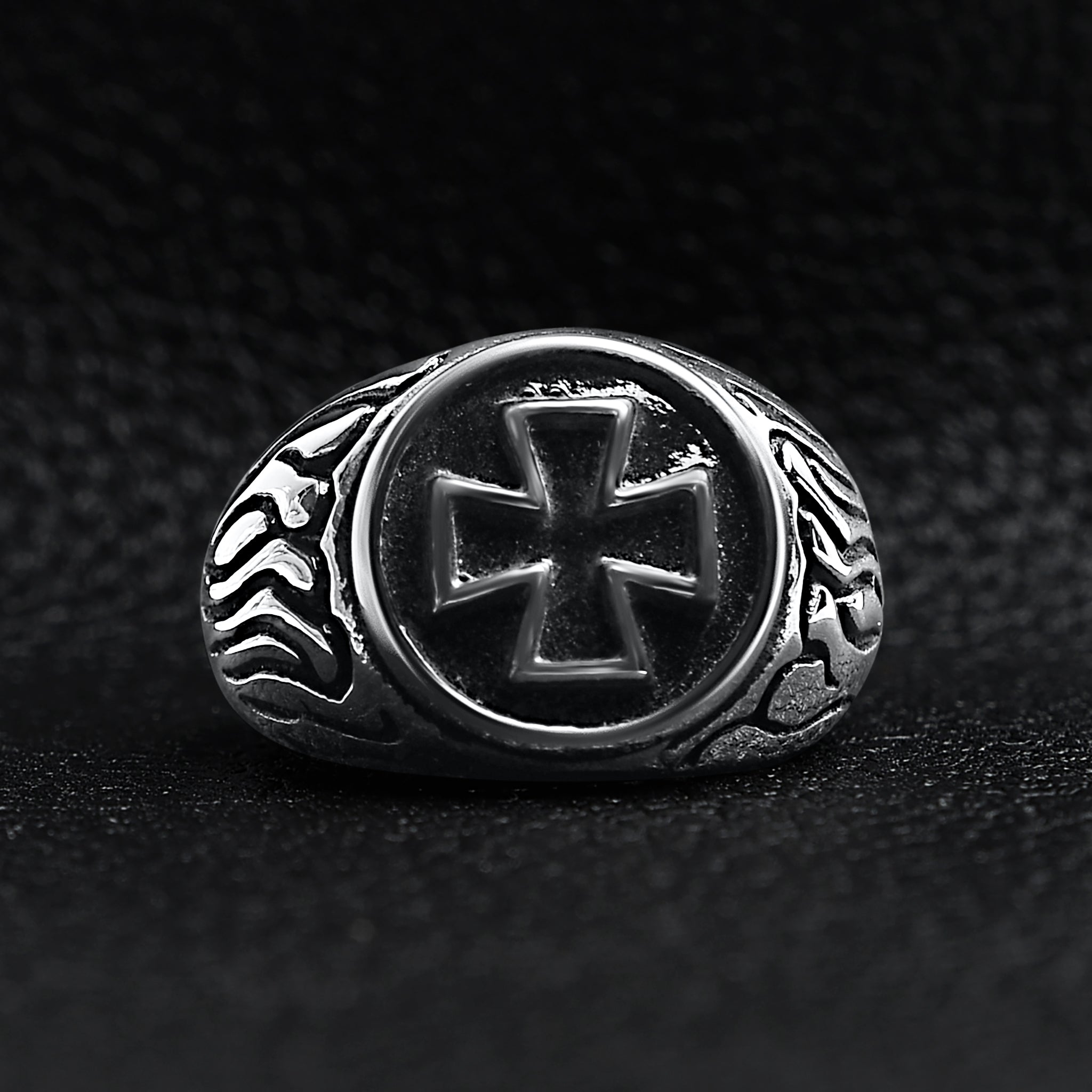 Stainless Steel Polished Maltese Cross Signet Ring