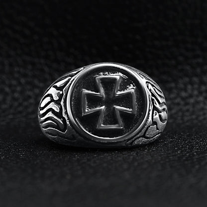 Stainless Steel Polished Maltese Cross Signet Ring