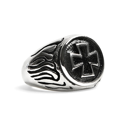 Stainless Steel Polished Maltese Cross Signet Ring