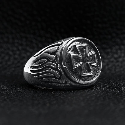 Stainless Steel Polished Maltese Cross Signet Ring