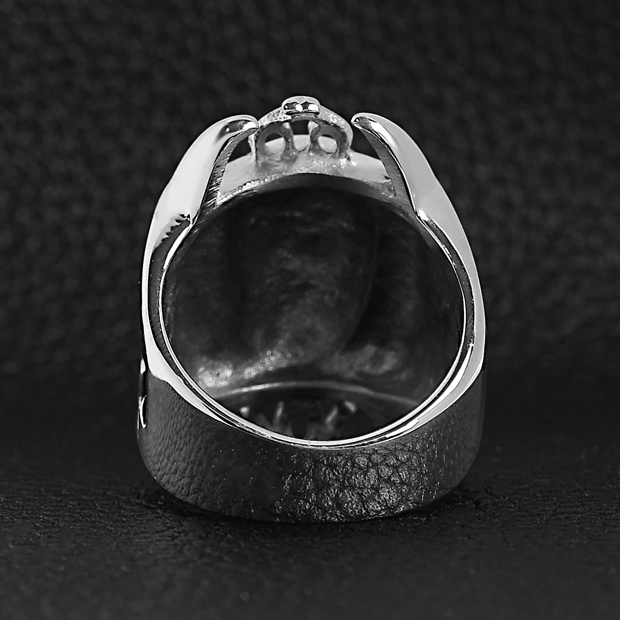 Stainless Steel Red CZ Eyed Flaming Skull With 18K Gold PVD Coated Accents Ring