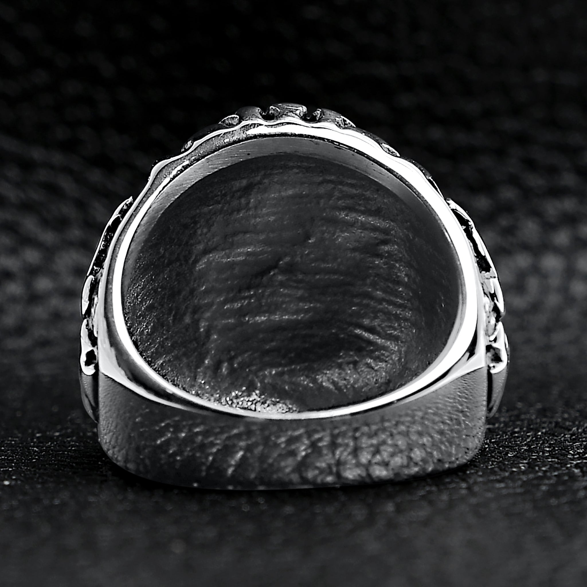 Polished Skull And Crossbones With Ocean Pattern Stainless Steel Ring