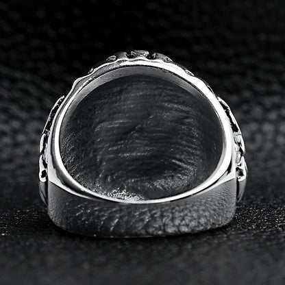 Polished Skull And Crossbones With Ocean Pattern Stainless Steel Ring