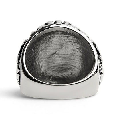 Polished Skull And Crossbones With Ocean Pattern Stainless Steel Ring