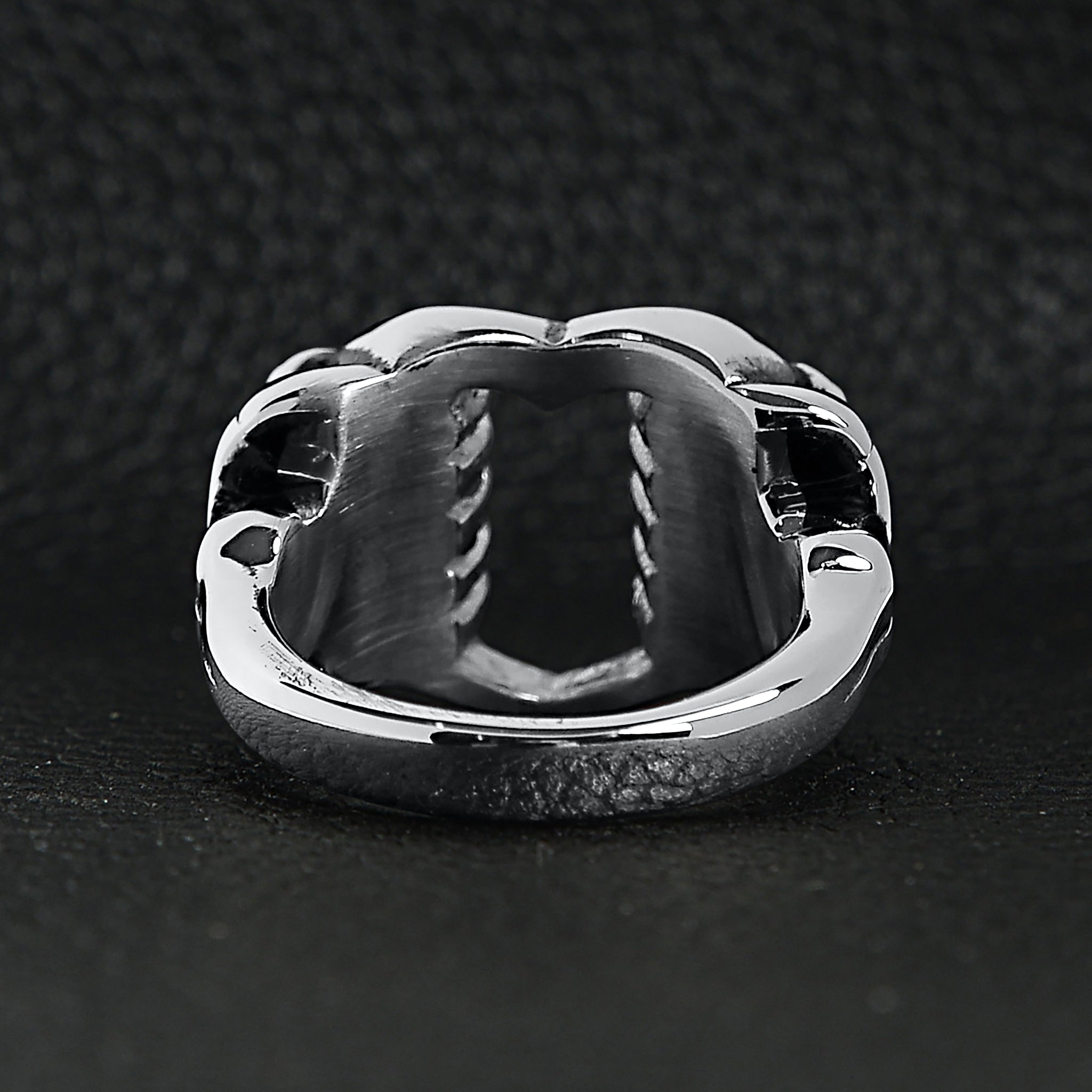 Stainless Steel Polished Heart Gripped By Bone Hands Ring
