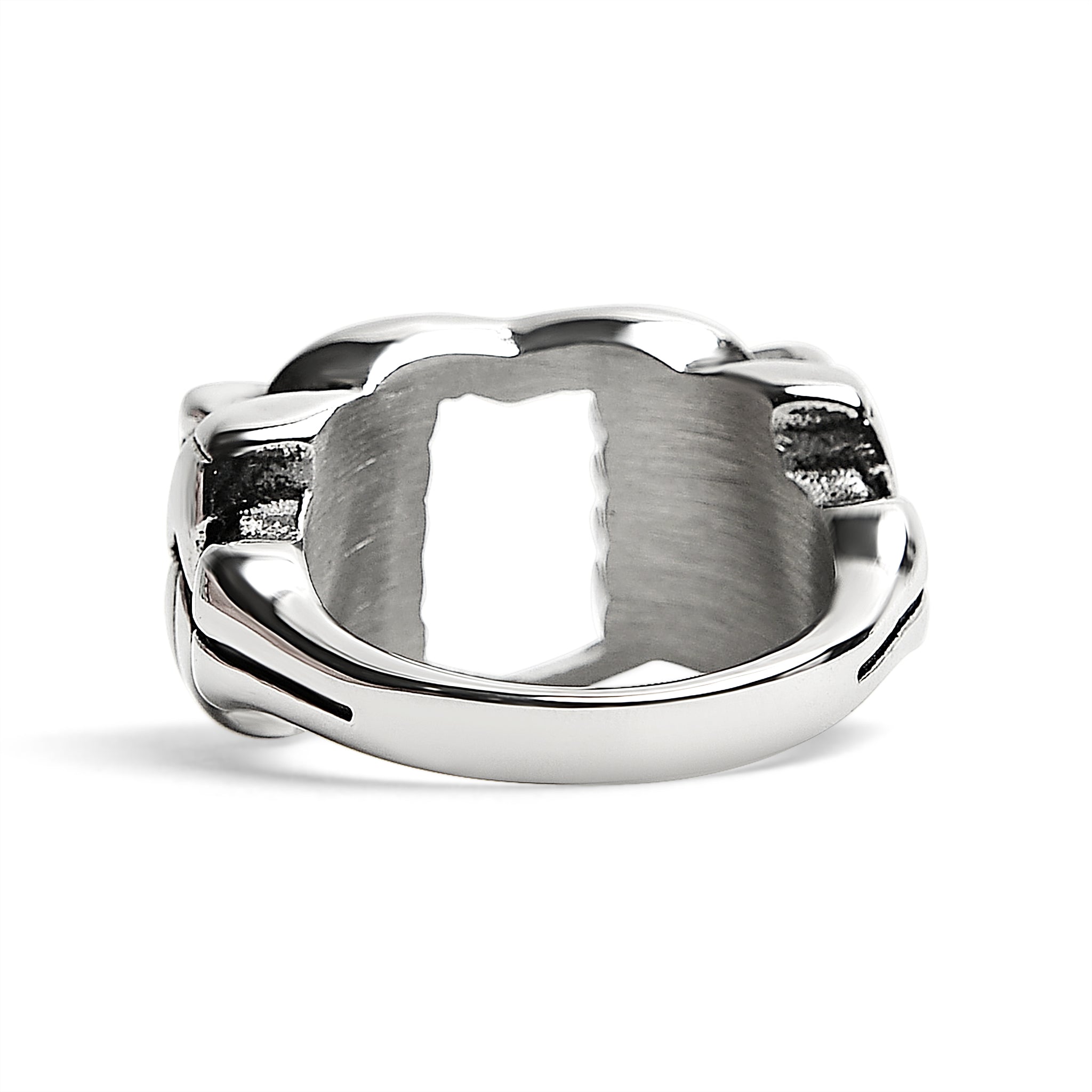 Stainless Steel Polished Heart Gripped By Bone Hands Ring