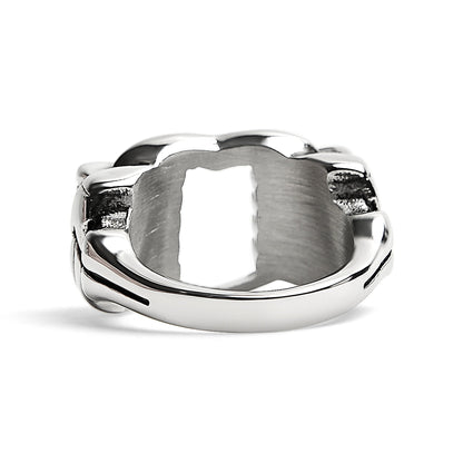 Stainless Steel Polished Heart Gripped By Bone Hands Ring