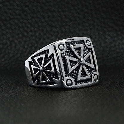 Stainless Steel Polished Maltese Cross Signet Ring