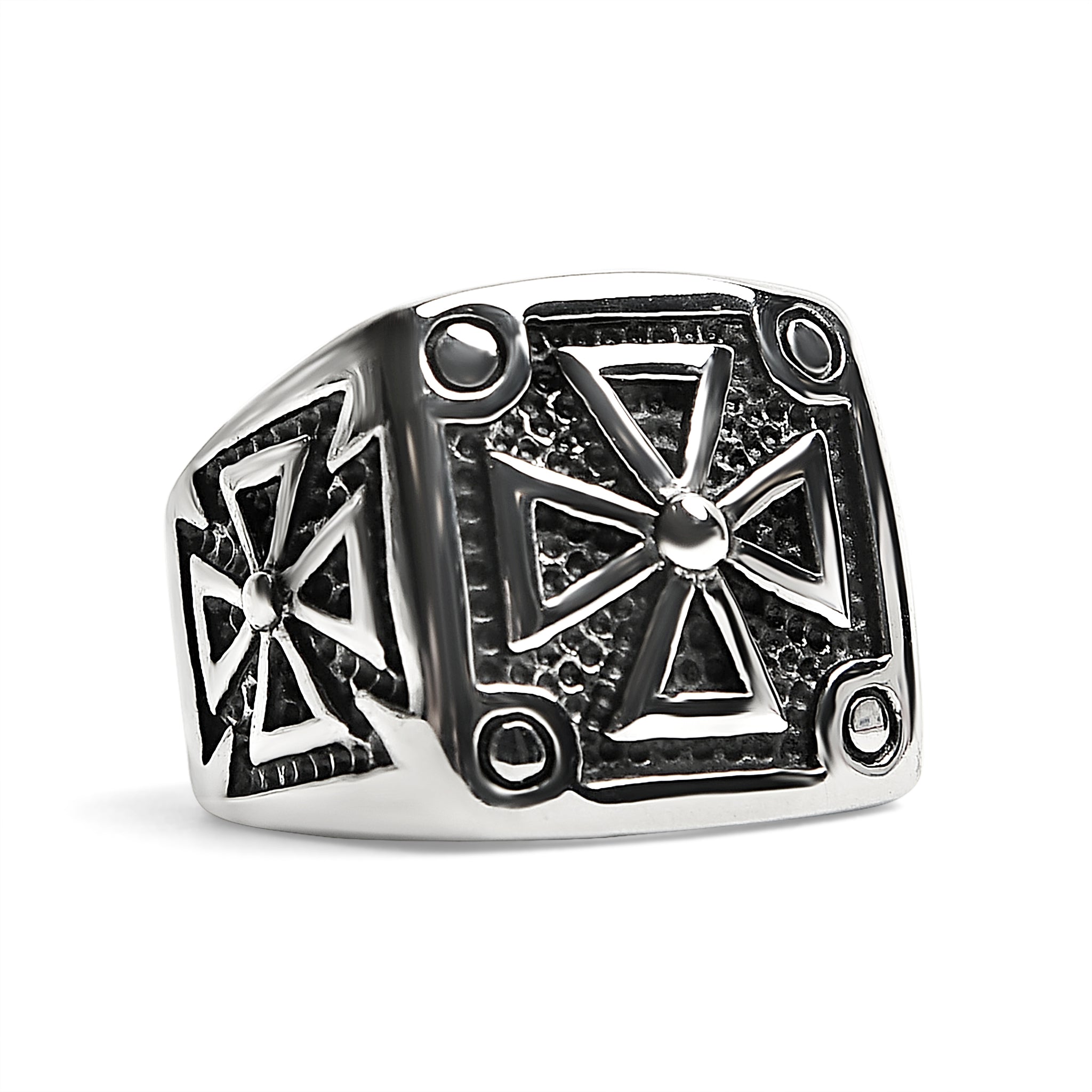 Stainless Steel Polished Maltese Cross Signet Ring
