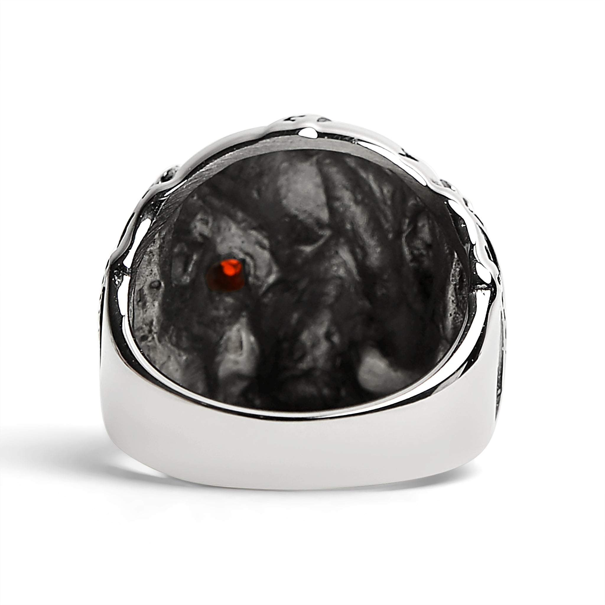Stainless Steel Skull With Red CZ Eye and Eyepatch Ring