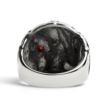 Stainless Steel Skull With Red CZ Eye and Eyepatch Ring