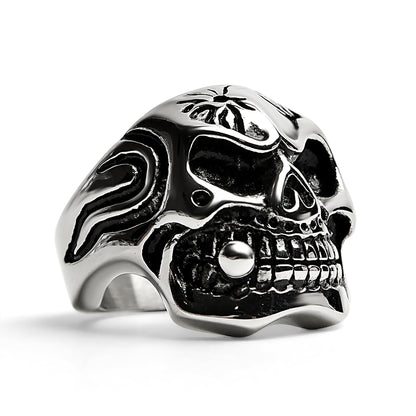 Stainless Steel Polished Skull With Cigar Ring