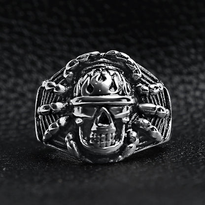 Polished Detailed Skull Stainless Steel Ring