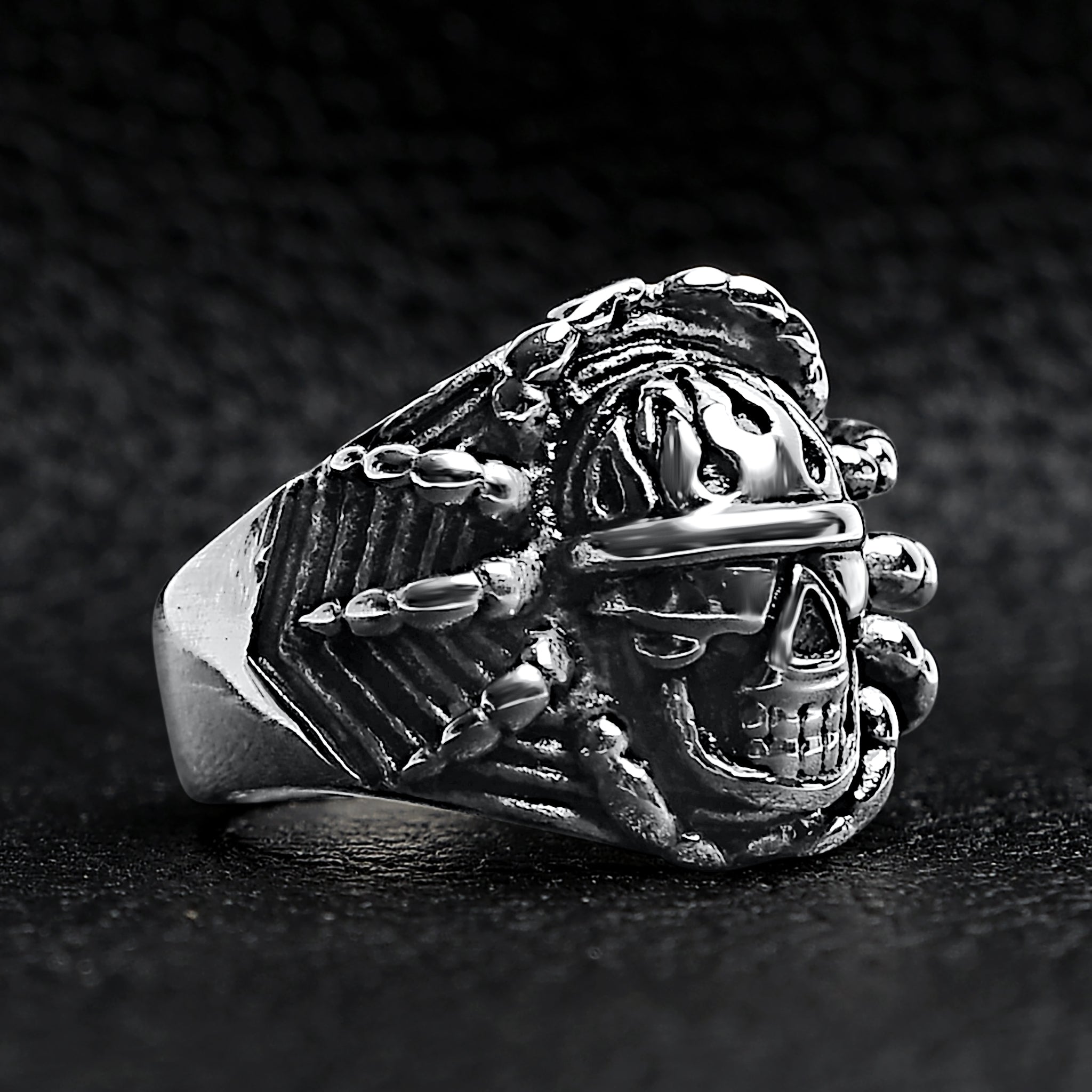 Polished Detailed Skull Stainless Steel Ring