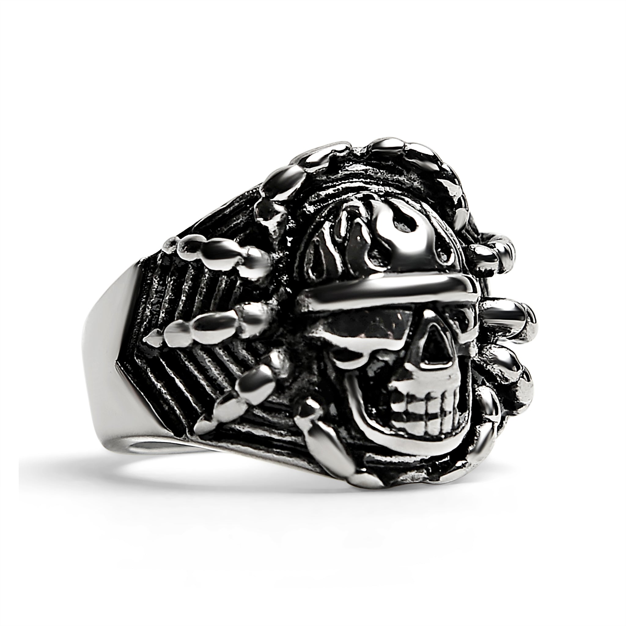 Polished Detailed Skull Stainless Steel Ring