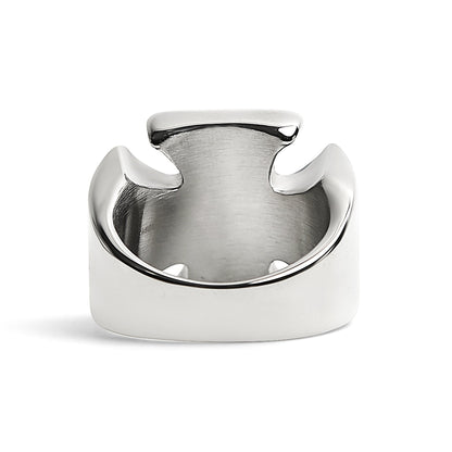 Stainless Steel Polished Skull Maltese Cross Ring