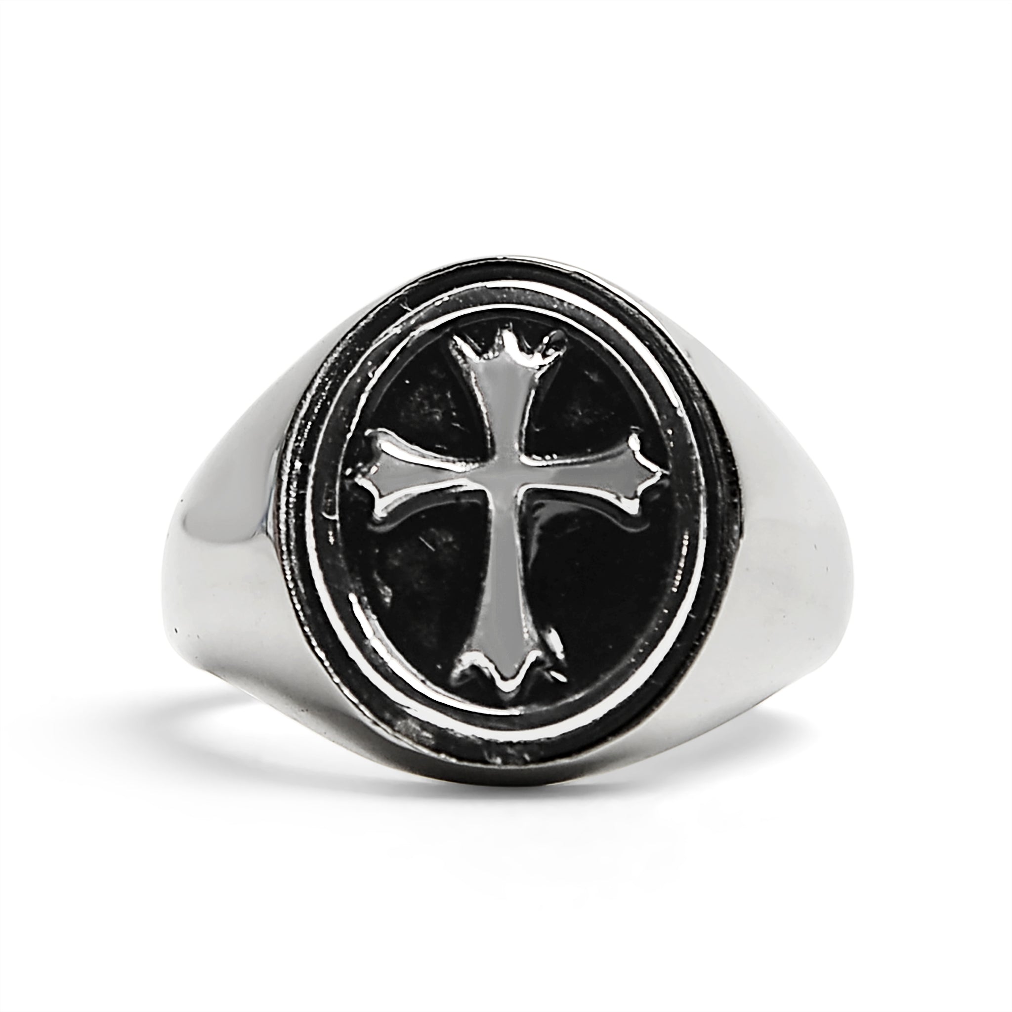 Stainless Steel Polished Cross Signet Ring