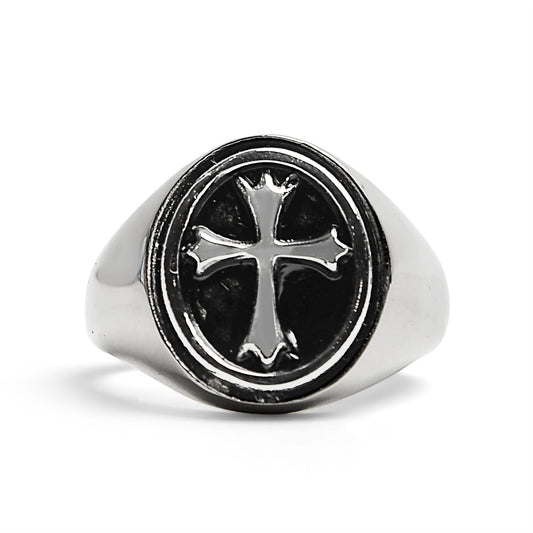 Stainless Steel Polished Cross Signet Ring