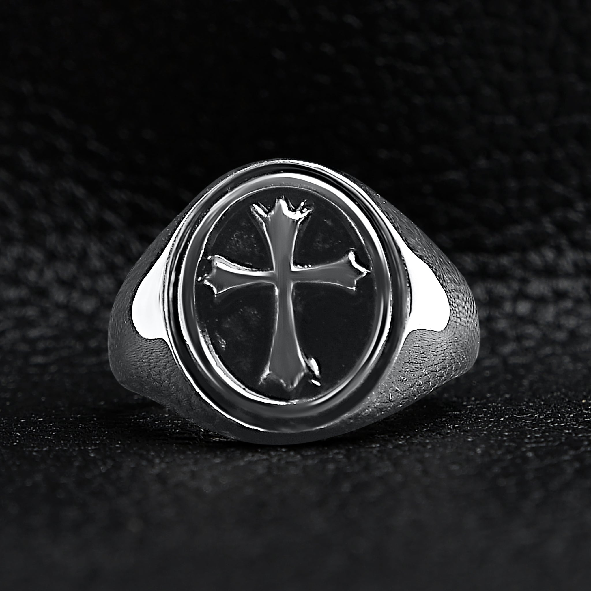 Stainless Steel Polished Cross Signet Ring