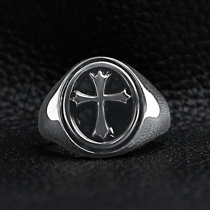 Stainless Steel Polished Cross Signet Ring