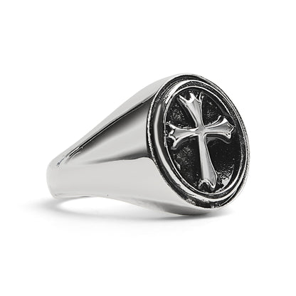 Stainless Steel Polished Cross Signet Ring