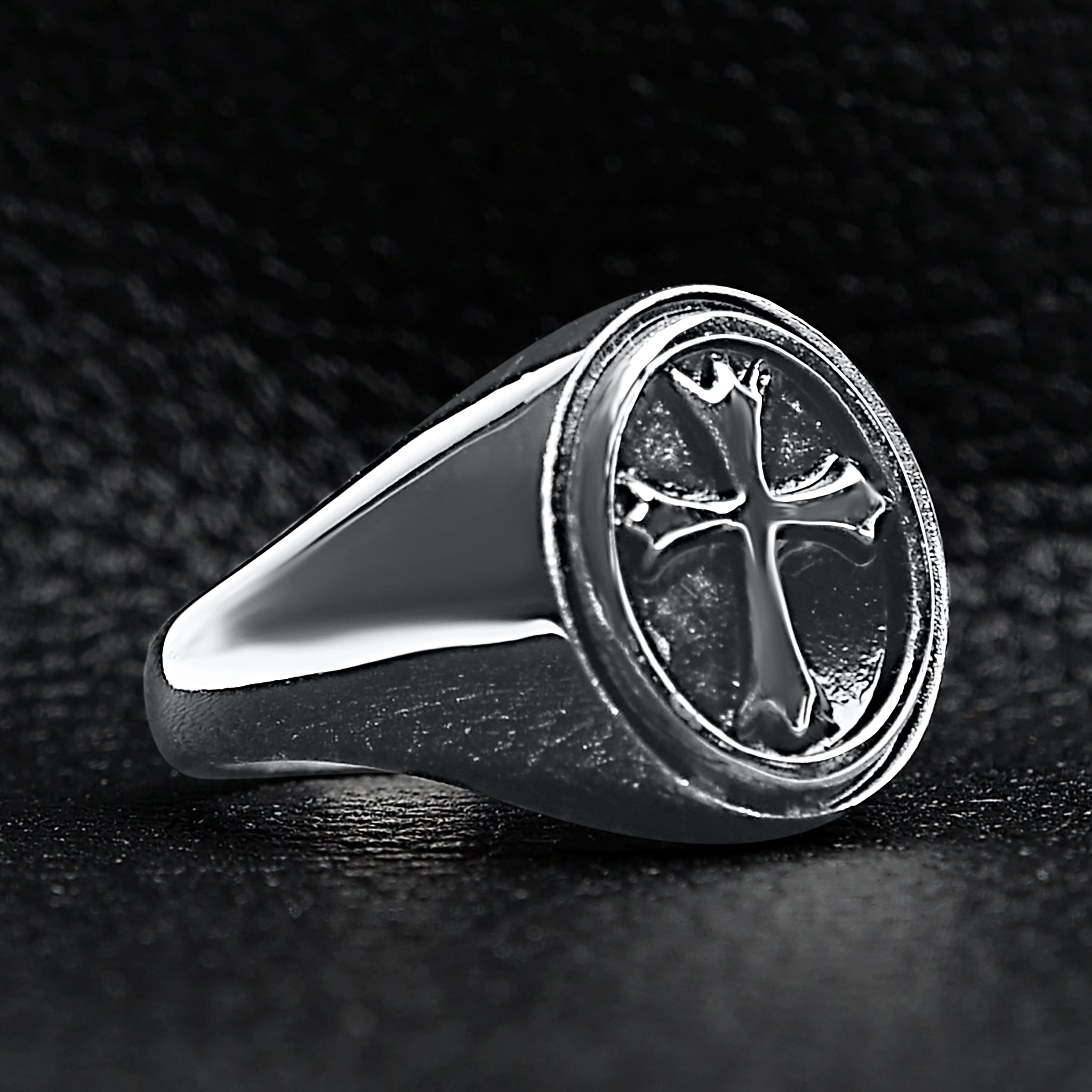Stainless Steel Polished Cross Signet Ring