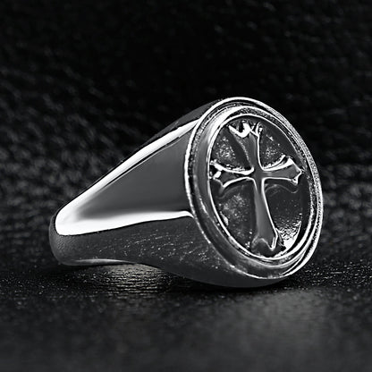 Stainless Steel Polished Cross Signet Ring