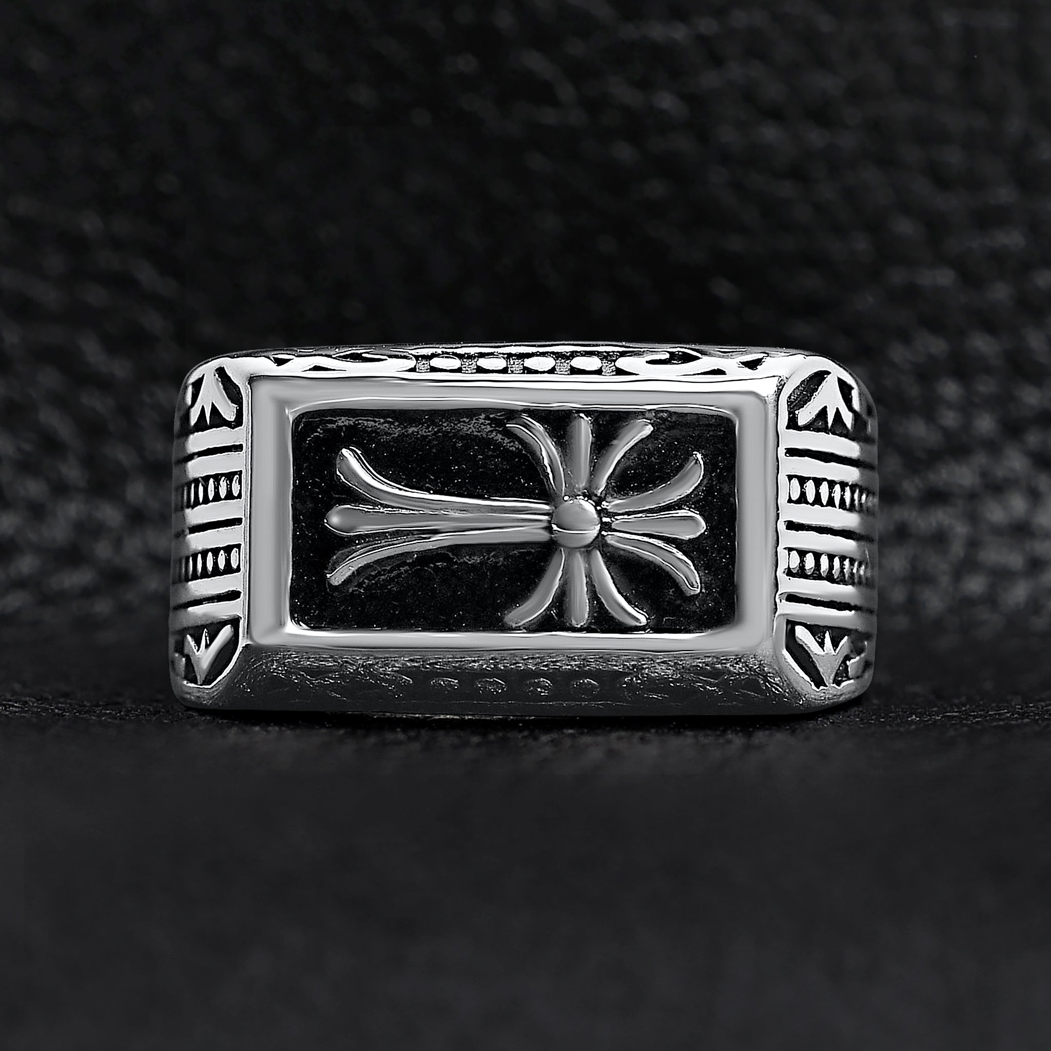 Detailed Cross Stainless Steel Ring