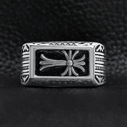 Detailed Cross Stainless Steel Ring