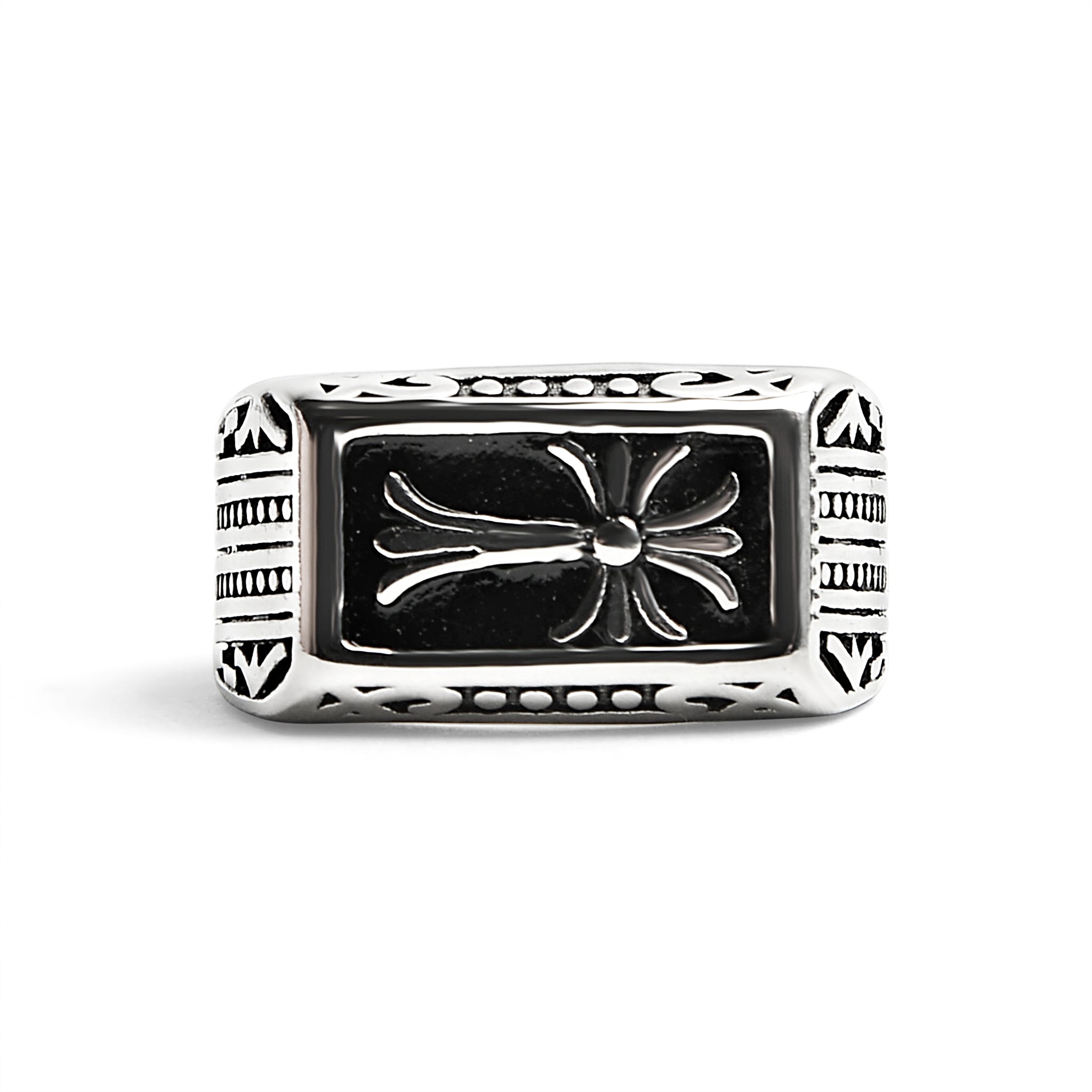 Detailed Cross Stainless Steel Ring