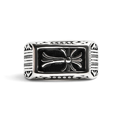Detailed Cross Stainless Steel Ring