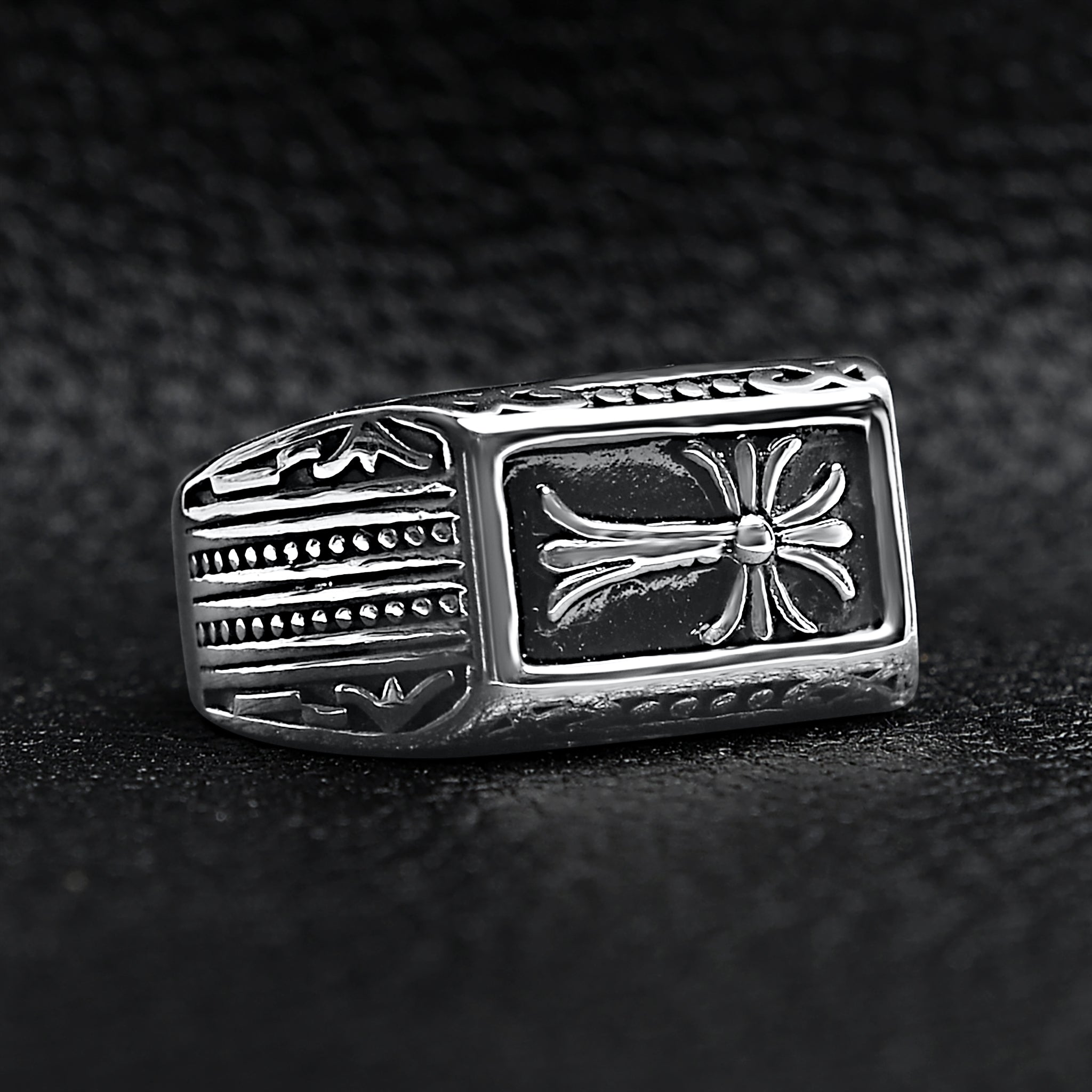 Detailed Cross Stainless Steel Ring