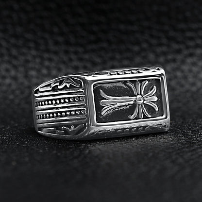 Detailed Cross Stainless Steel Ring