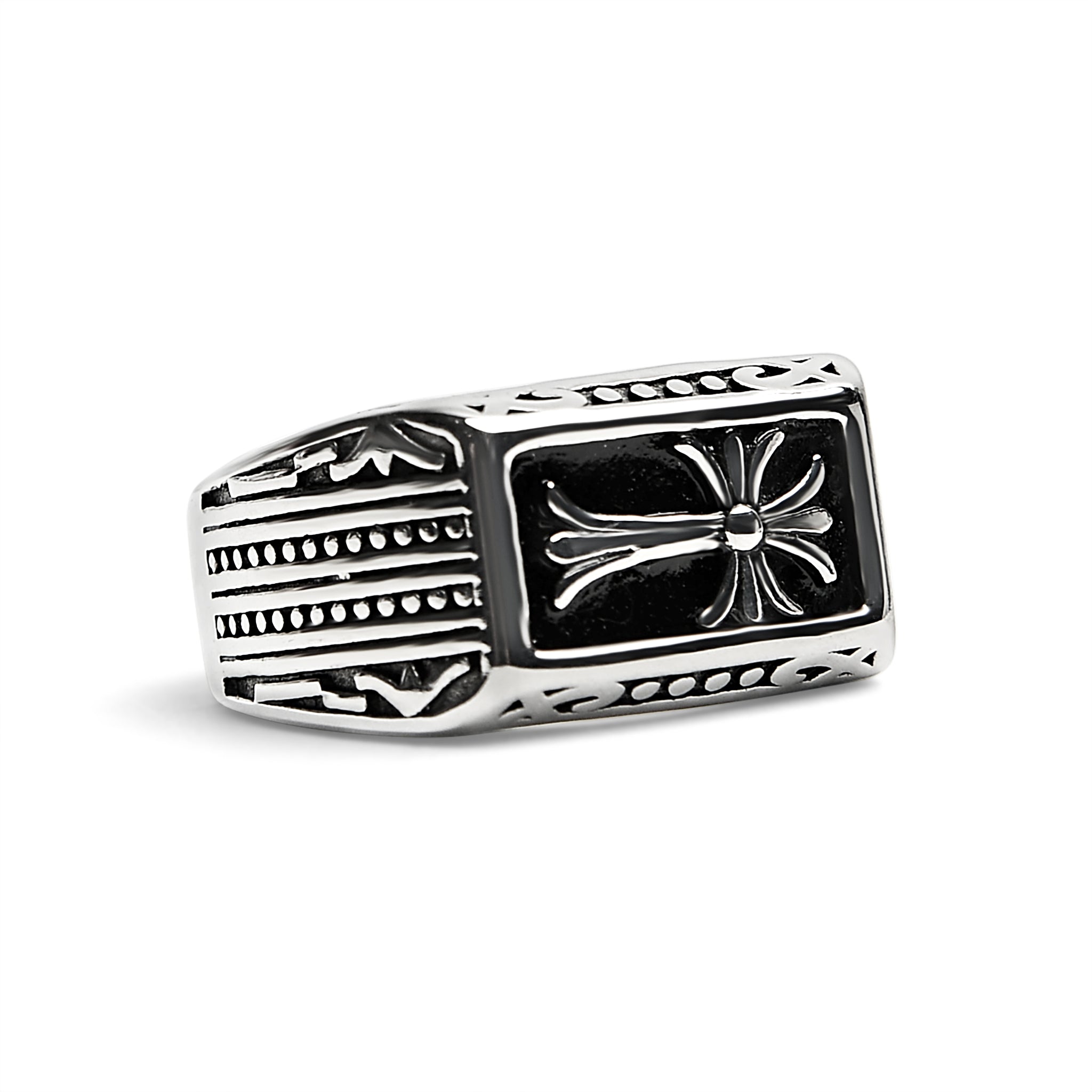 Detailed Cross Stainless Steel Ring