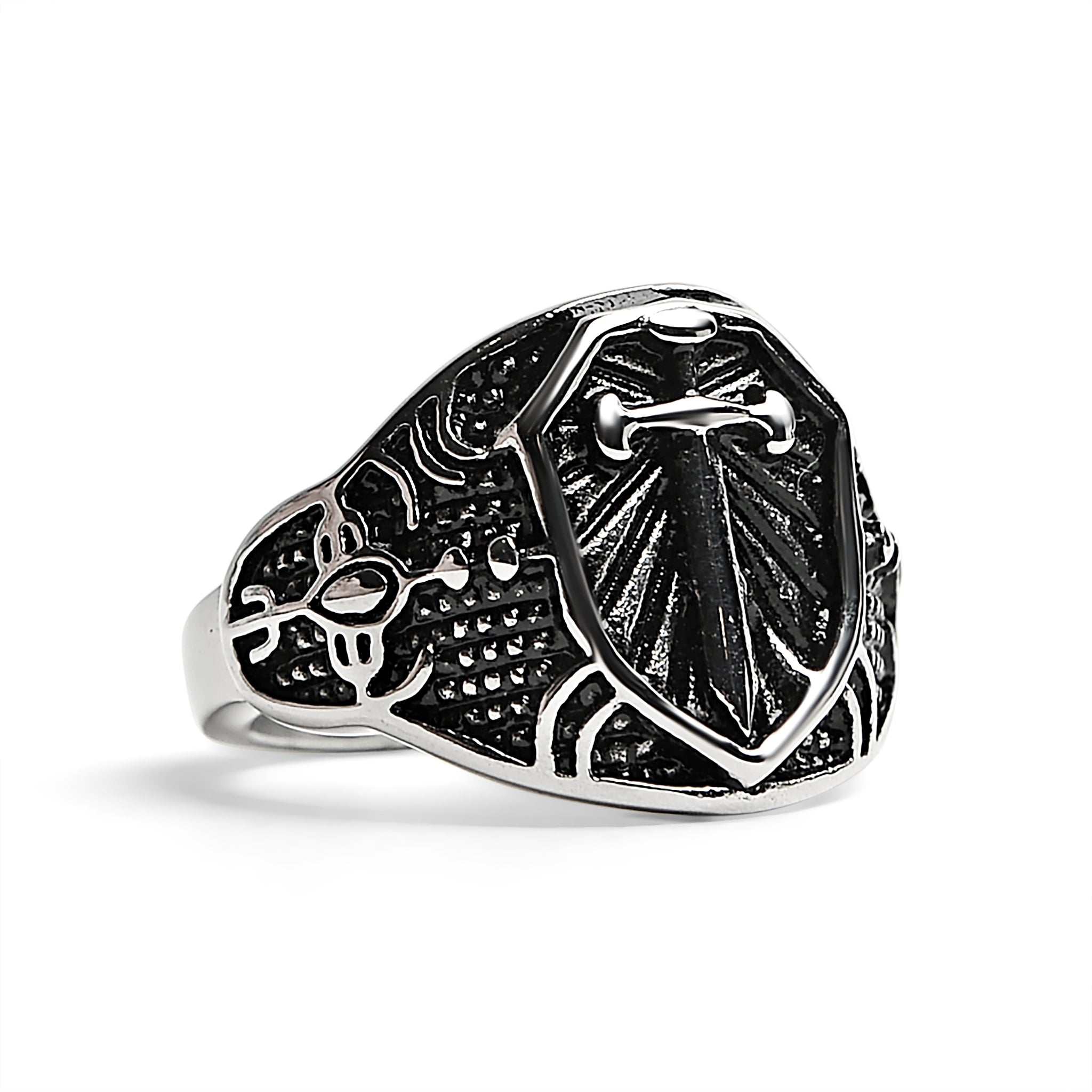 Stainless Steel Medieval Sword and Shield Signet Ring
