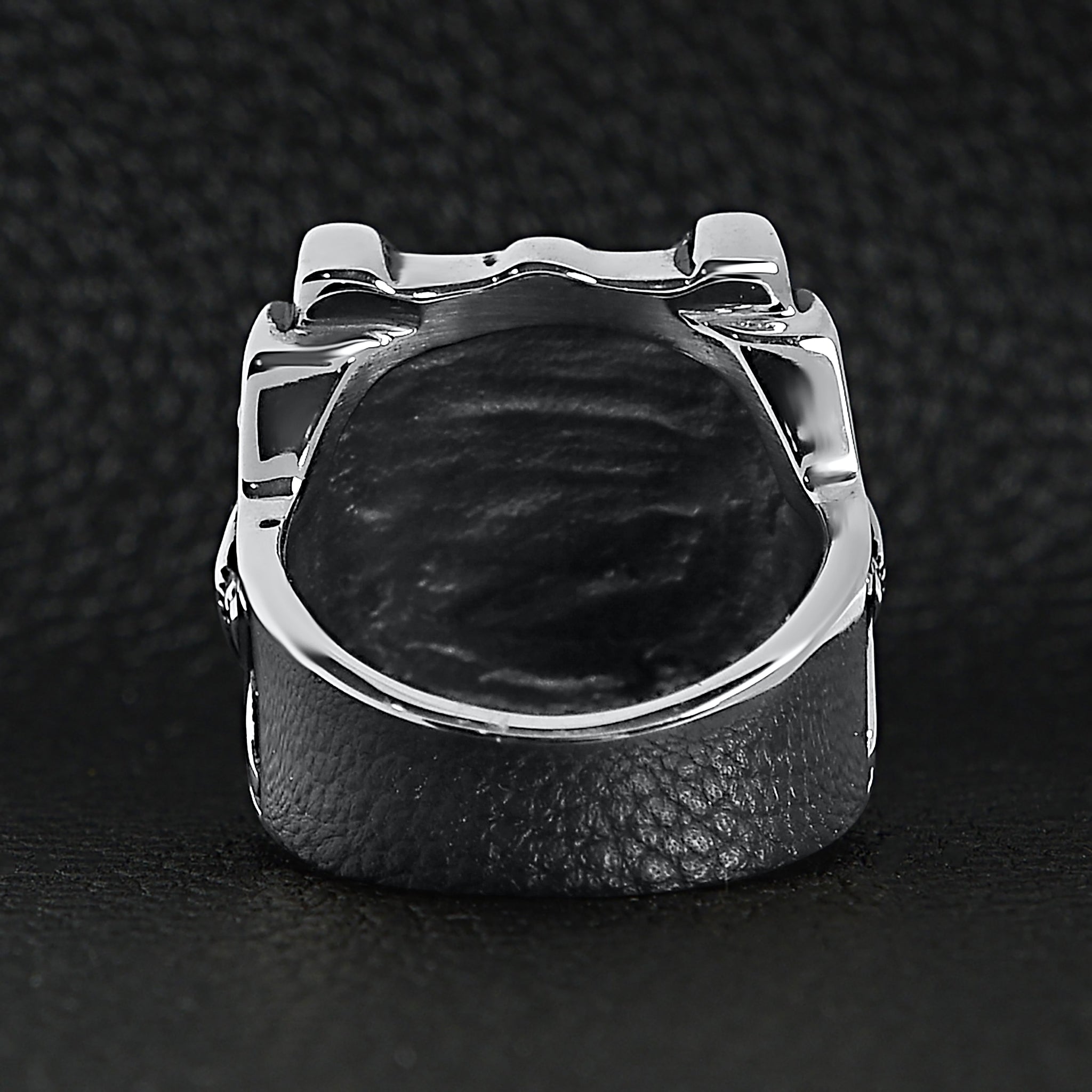 Stainless Steel Polished Studded Skull Signet Ring