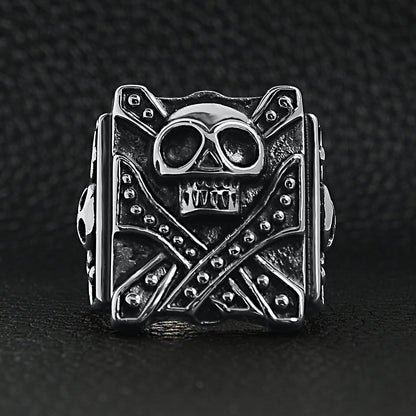 Stainless Steel Polished Studded Skull Signet Ring