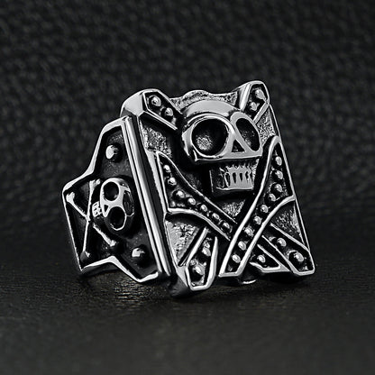 Stainless Steel Polished Studded Skull Signet Ring