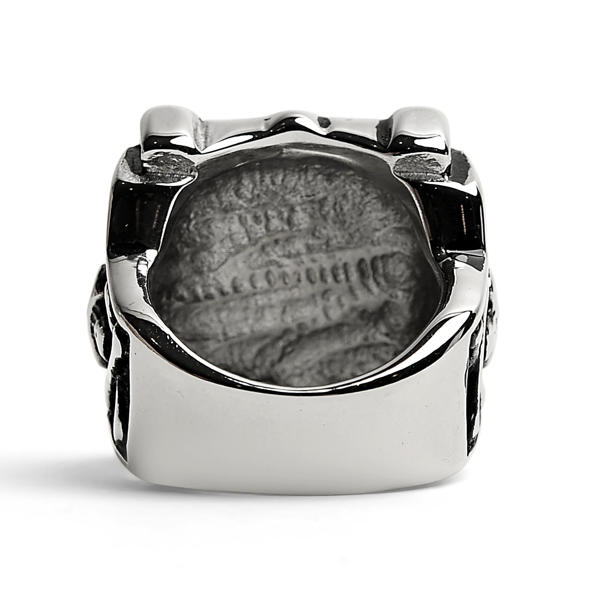 Stainless Steel Polished Studded Skull Signet Ring