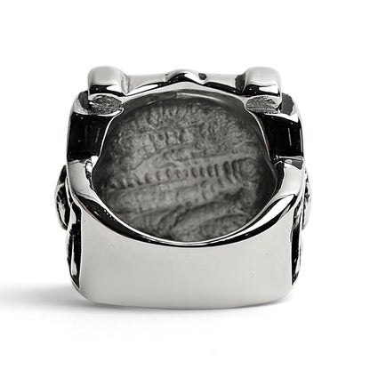 Stainless Steel Polished Studded Skull Signet Ring