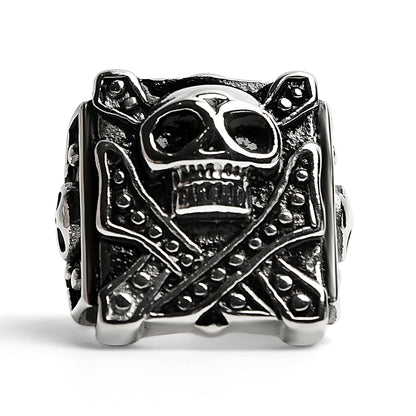 Stainless Steel Polished Studded Skull Signet Ring
