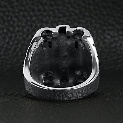 Stainless Steel Polished Multi Skull Cross Signet Ring
