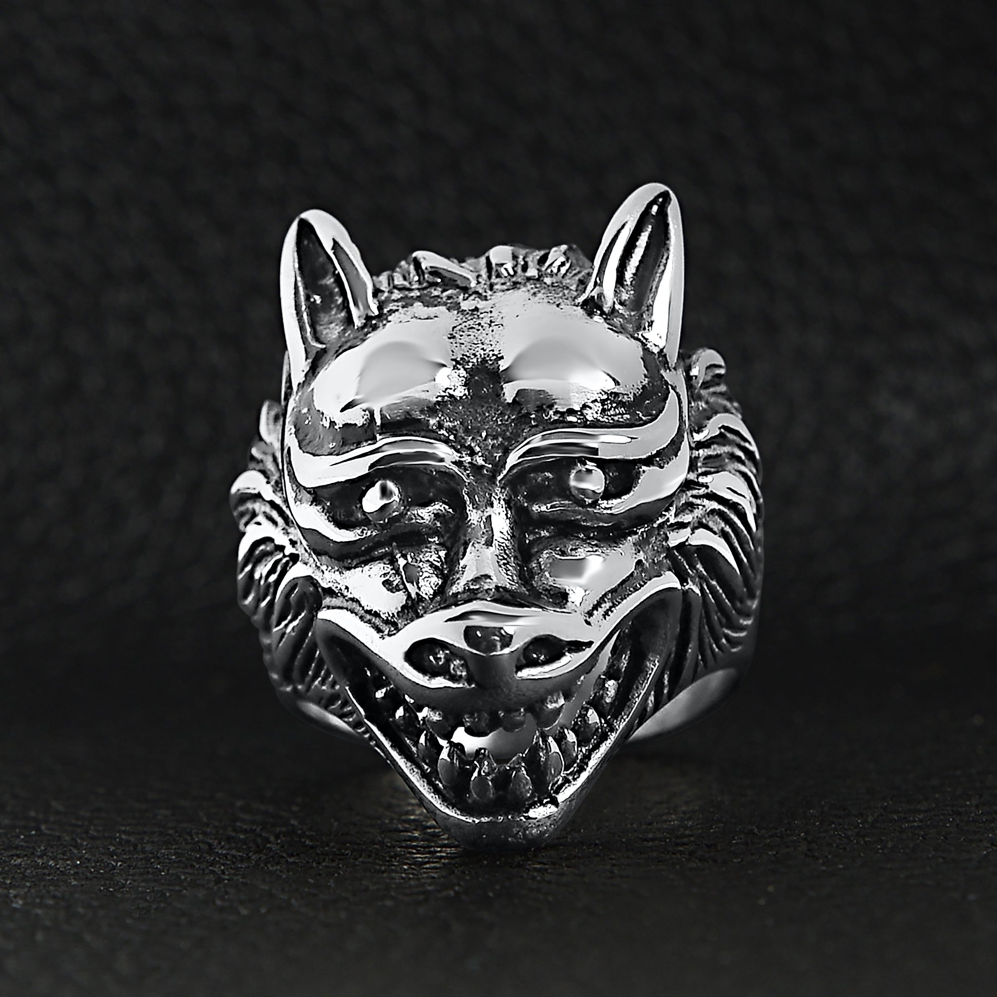 Stainless Steel Polished Snarling Wolf Ring